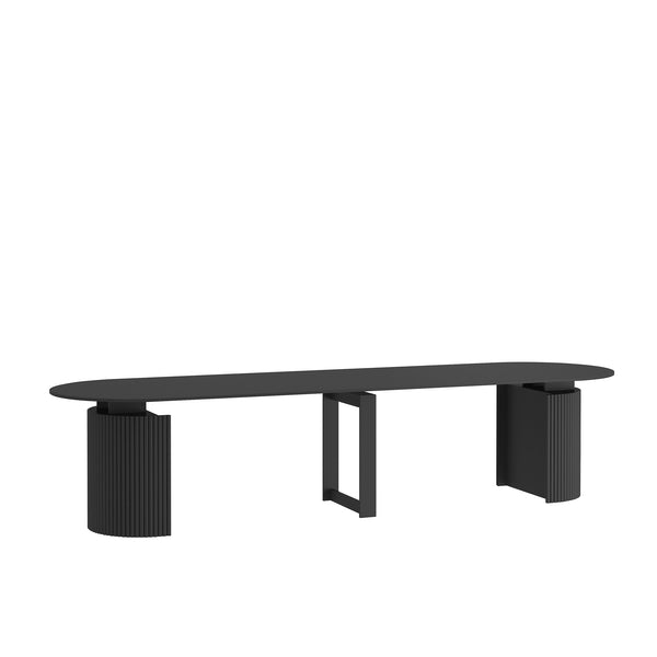 English Elm Extendable Wood Console Dining Table Seats Ten Open Leg Design for Home or Office Black W1321S00055