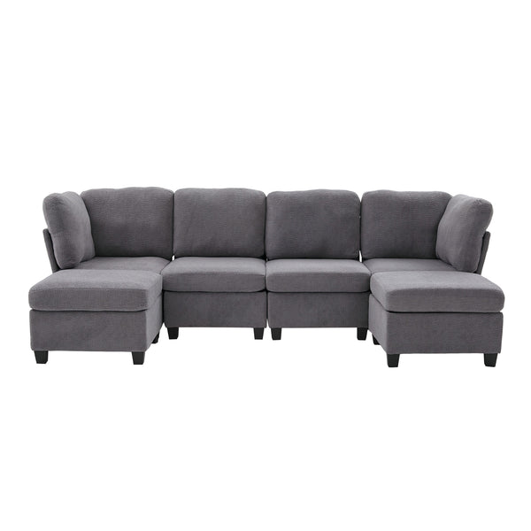 English Elm UNITED Modular 6-Seat Sectional Sofa with Removable Ottoman, Storage Compartments, Convertible Comfort Gray W1568S00245