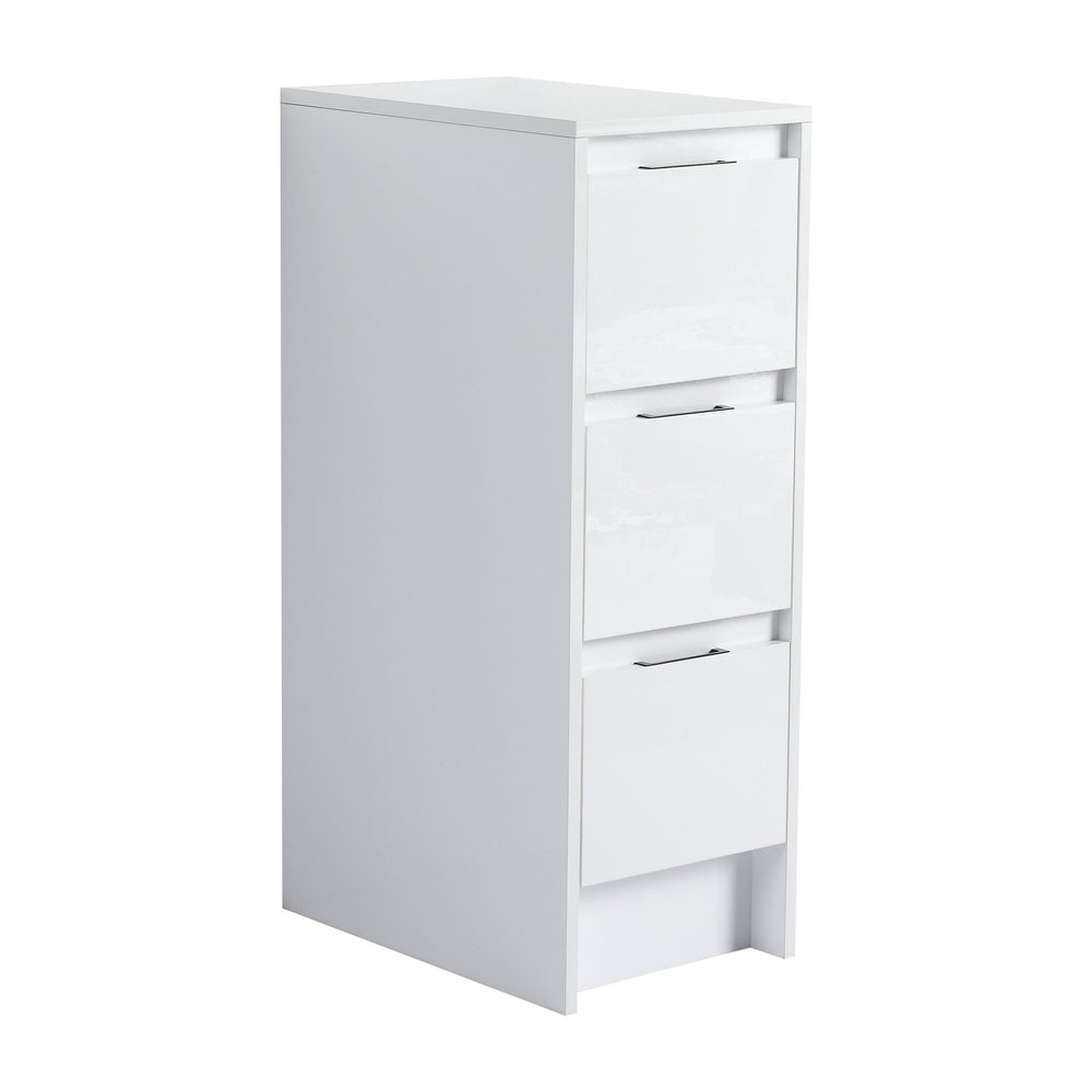 English Elm 12" Freestanding Bathroom Storage Cabinet With Soft-Close Drawers, Glossy White Finish, Modern Design W999P312107