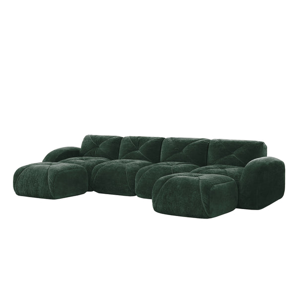 English Elm U-shaped Modular Velvet Sofa Tufted Cushions High Density Foam Living Room Sectional Green W714S01617