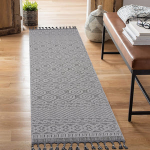 English Elm Loom Geometric Area Rug 2X8 Grey/White - Durable, Stylish Indoor/Outdoor Design For Modern Homes B335P289580