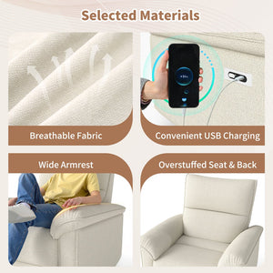 English Elm Wall Zero Wall Power Recliner Chair with Overstuffed Backrest, USB Type-C Charging Port, Space-Saving Electric Recliner for Small Rooms Beige+Grey W1028S00053
