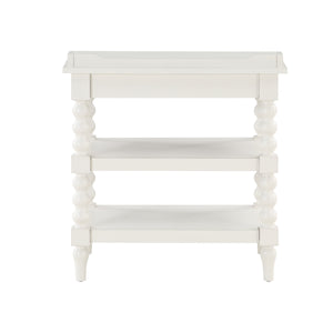 English Elm Aria Antique White Nightstand with Pull-Out Tray, Two Shelves & Spool Turned Legs — Vintage Chic B050P376971