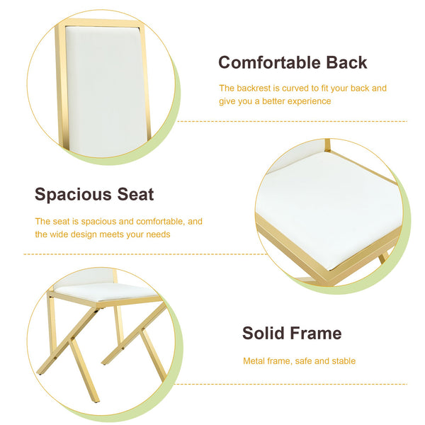 English Elm 2-pack Black Pu Leather Dining Chairs with Angled Silver Metal Legs Modern Set White+Gold W1151P301843