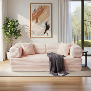 English Elm Compression Foldable Floor Sofa Bed Corduroy Futon with Foam Support for Small Spaces Pink W3716P379194