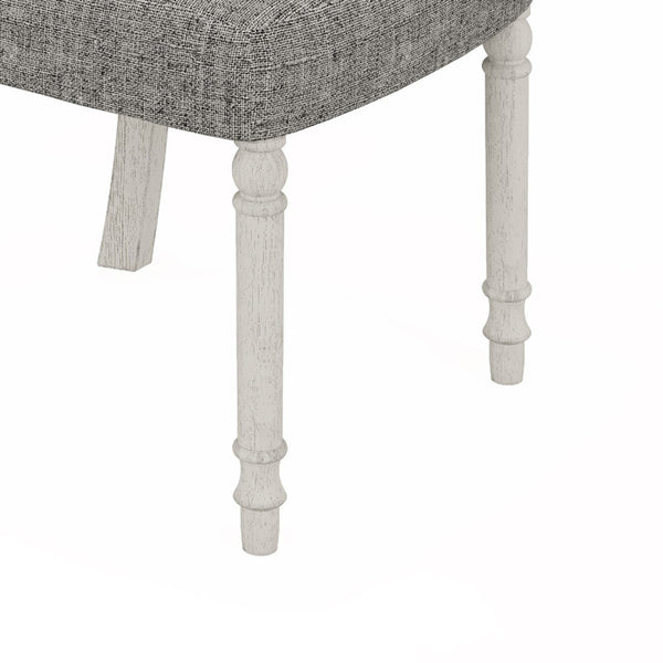English Elm Taranto Round Pedestal Dining Set Seats Four with Distressed Wood and Linen Chairs B2749S00307