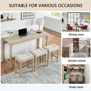 English Elm 4 Rustic Bar Table Set with Built-In Power, USB & Type-C, Water-Resistant Wood Grain Top, 59" L x 35.5" H Light Oak W1998P324485