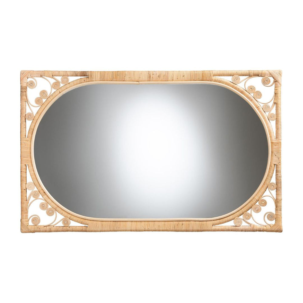 English Elm Modern Rattan Oval Wall Mirror Handcrafted Bohemian Decor for Entryways and Living Rooms B2750P420399