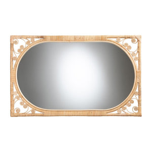 English Elm Modern Rattan Oval Wall Mirror Handcrafted Bohemian Decor for Entryways and Living Rooms B2750P420399