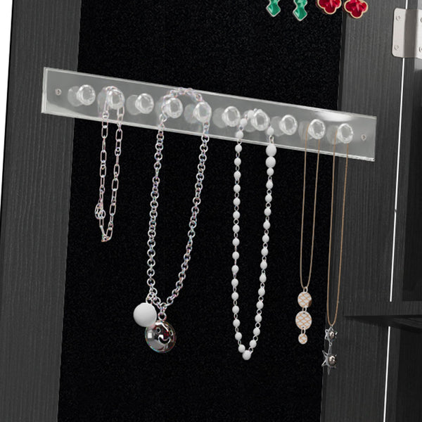 English Elm 360°swivel Jewelry Armoire with Lighted Interior Full Length Mirror Lockable White Black W3406P411299