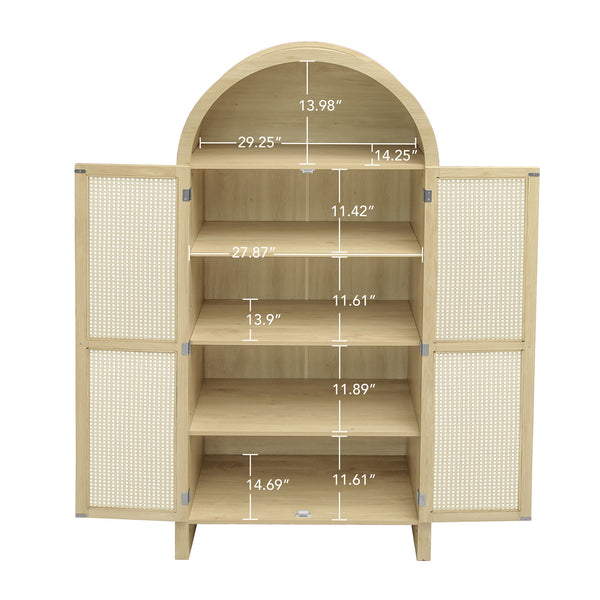 English Elm 70.28" Tall Arched Kitchen Pantry - Elegant Rattan Storage Cabinet With Adjustable Shelves & Safety Features W688P204451