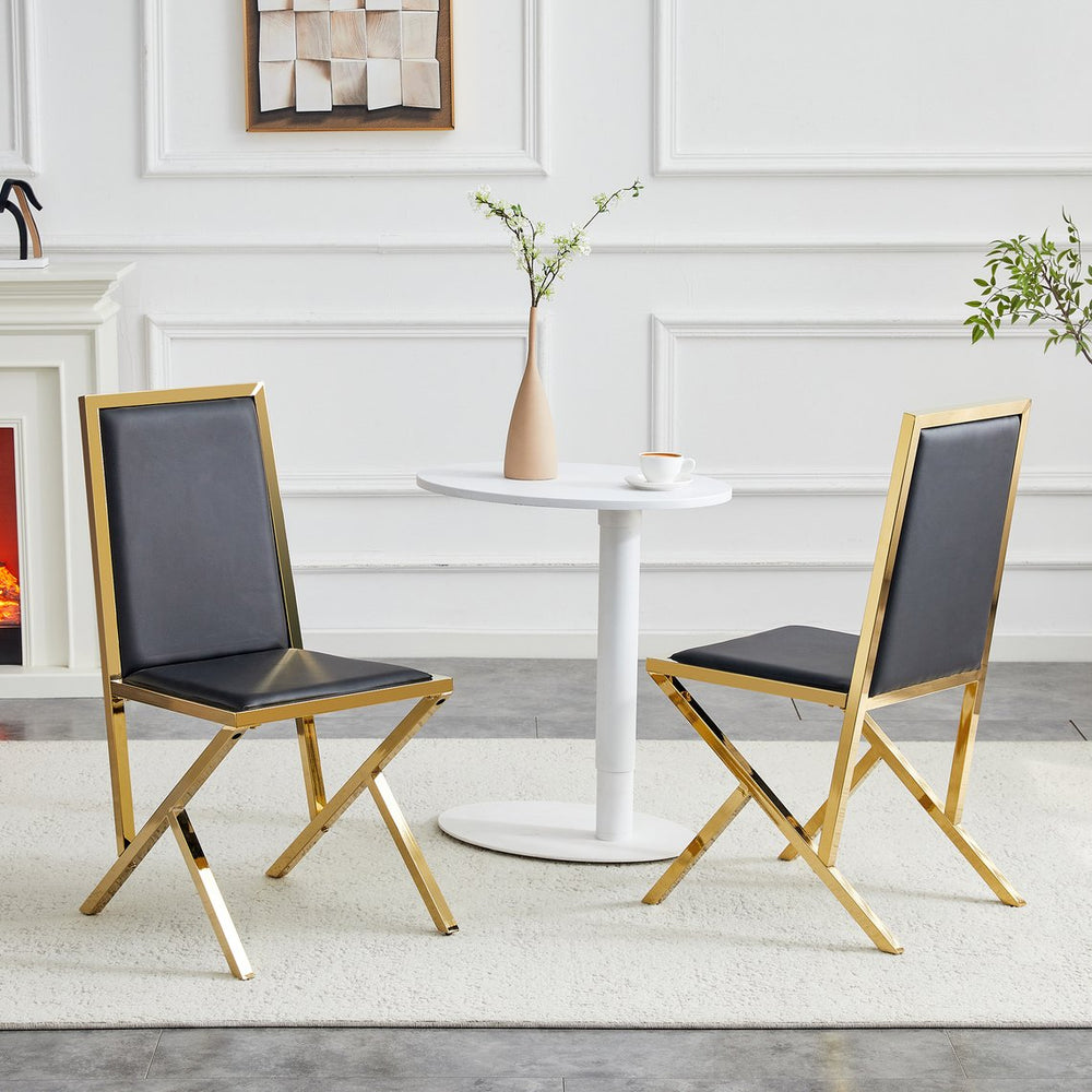 English Elm 2-pack Black Pu Leather Dining Chairs with Angled Silver Metal Legs Modern Set Black+Gold W1151P301835