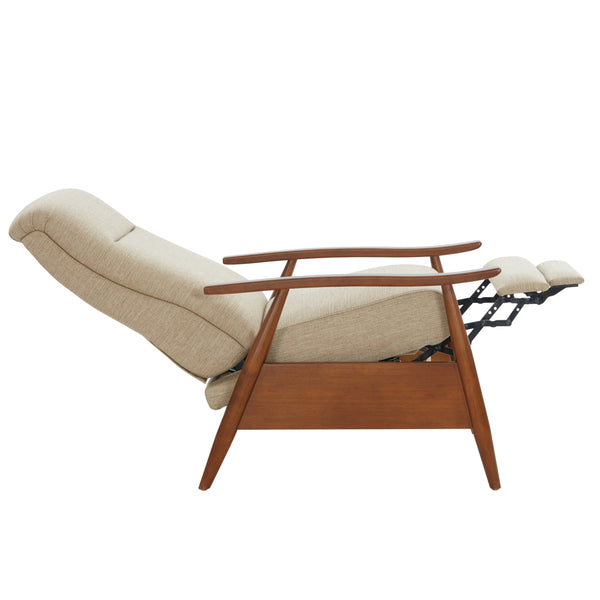 English Elm Tustin Mid-century Push Back Recliner with Chestnut Wood Arms and Performance Fabric Beige B050P429143