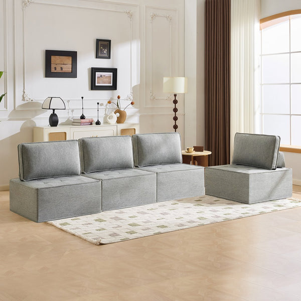 English Elm The light gray linen wooden frame sofa — modular, durable solid wood frame, Nordic comfort for small apartments W3612P395721
