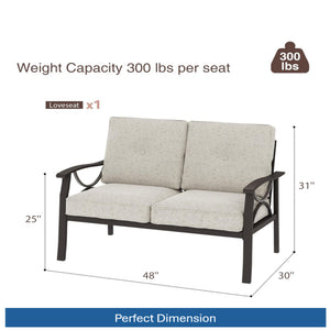 English Elm 5-piece Outdoor Conversation Set Steel Frame Patio Sofa Loveseat Chairs Table Beige B082S00120