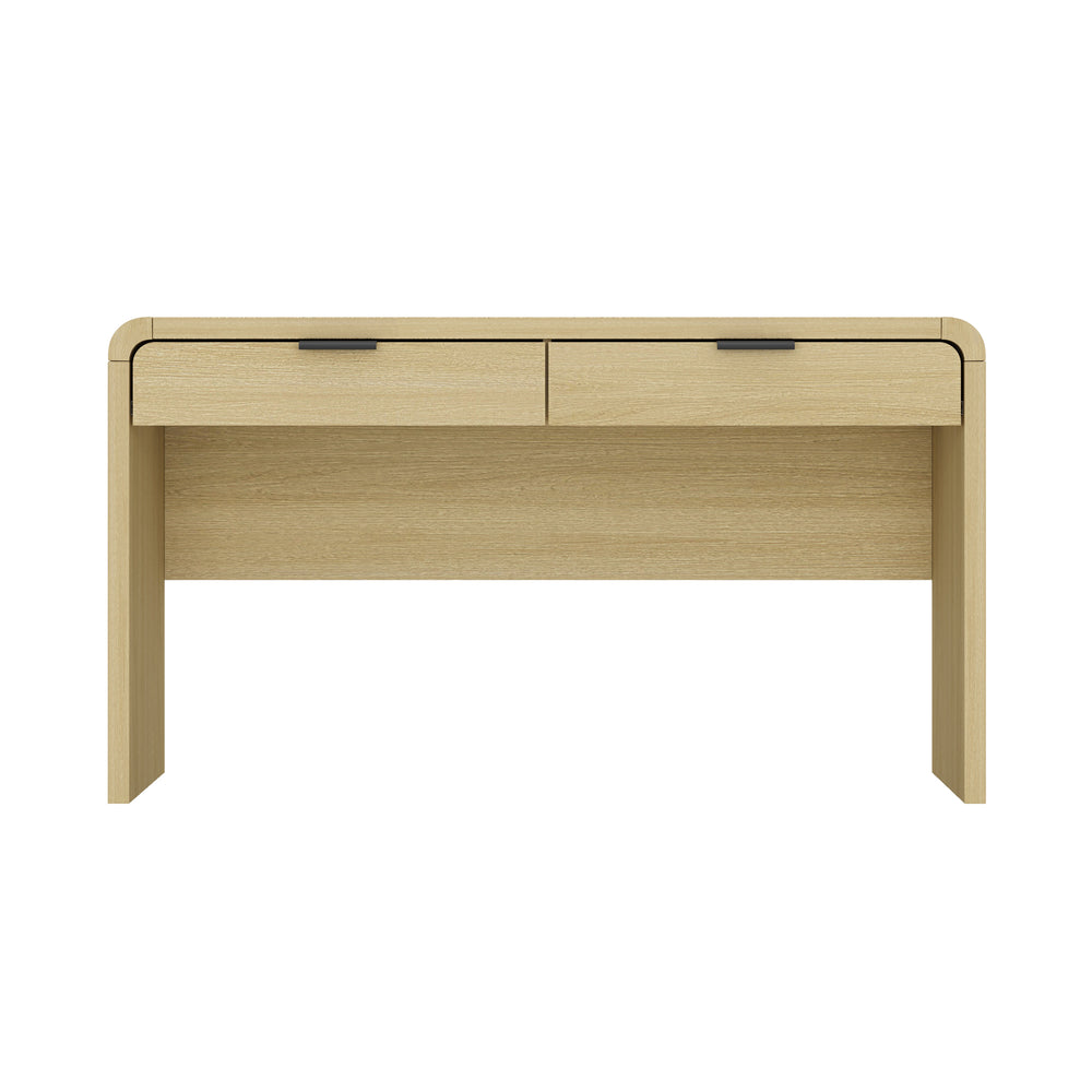 English Elm Grace 54" Office Desk Natural Oak with 2 Drawers, Rounded Corners, Slim Minimal Silhouette, TV-Ready B365P397846