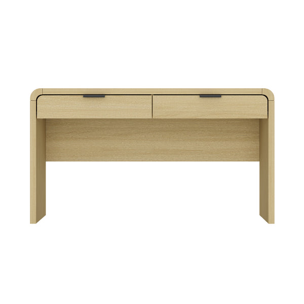 English Elm Grace 54" Office Desk Natural Oak with 2 Drawers, Rounded Corners, Slim Minimal Silhouette, TV-Ready B365P397846