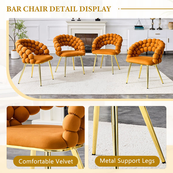 English Elm Set of 2 Sculptural Bubble Backrest Velvet Dining Chairs with Matte Black Legs Gold,Orange W3875P370930