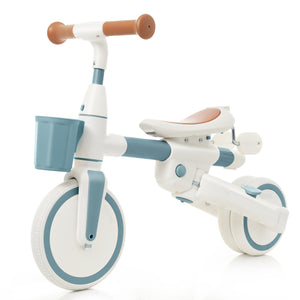 English Elm 7 in 1 Convertible Toddler Tricycle Aluminum Frame Push Trike with Rotating Seat Canopy Blue N726P300636C