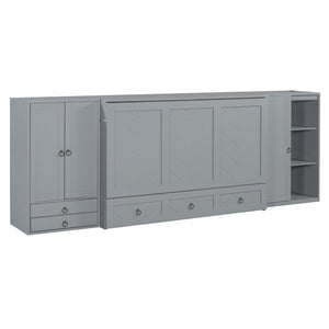 English Elm Queen Murphy Bed with Wardrobe Cabinets Built-in Usb Charging and Concealed Drawers Gray LP000590AAE