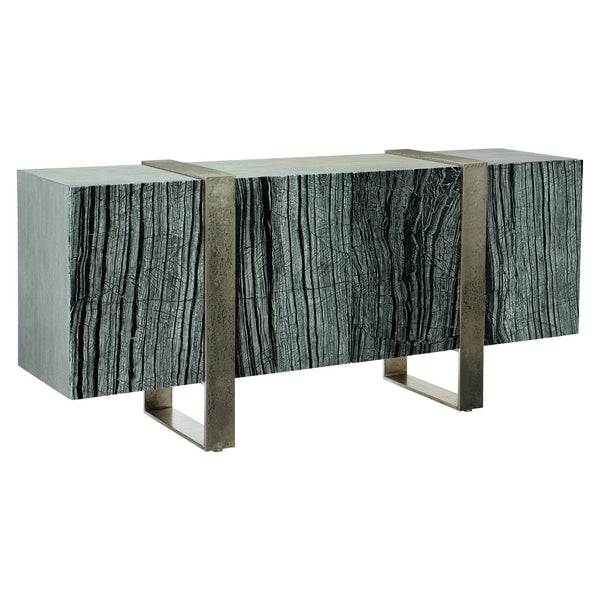 Bernhardt Bernhardt Linea Entertainment Console With Black Forest Marble, Cerused Greige Wood & Textured Aluminum 384875G
