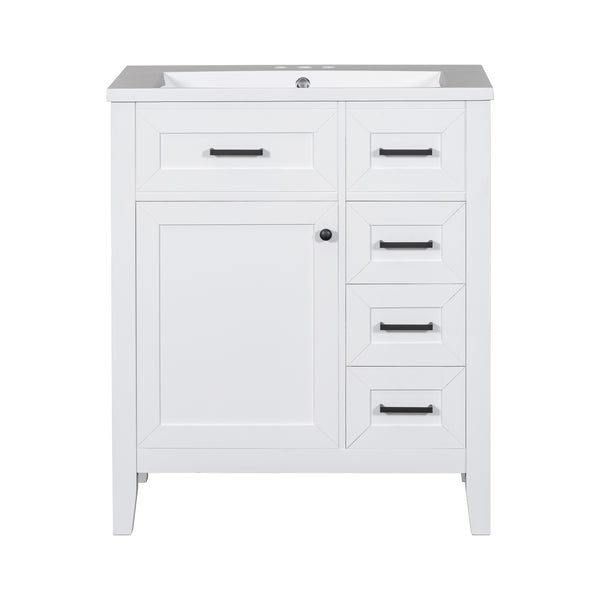 English Elm 30" Modern Bathroom Vanity with Sink Combo — Solid Rubberwood & MDF, 3 Drawers, Freestanding Contemporary Design White N725P246482K