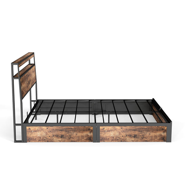 English Elm Full Size Industrial Metal Storage Bed with Hydraulic Lift Rgb Lighting and Usb Charging T3963P437369