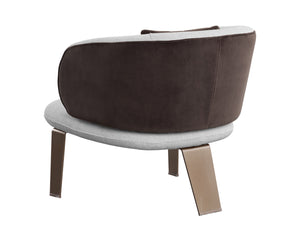 Sunpan Garry Lounge Chair - Artistic Curved Backrest In San Remo Winter Cloud & Meg Ash With Gold Legs Grey Fabric 109743
