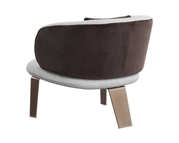 Sunpan Garry Lounge Chair - Artistic Curved Backrest In San Remo Winter Cloud & Meg Ash With Gold Legs Grey Fabric 109743
