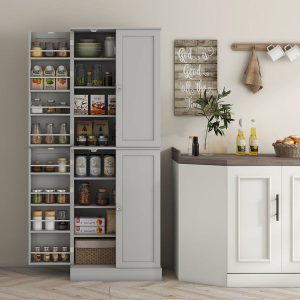 English Elm Homcom 65" Modern Kitchen Pantry Cabinet - Stylish Freestanding Storage With Adjustable Shelves & Doors W2225P229292