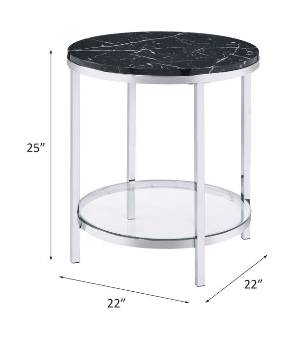 English Elm Virlana Faux Black Marble Top End Table with Chrome Finish, Tempered Glass Shelf, Modern Accent B2726P270973