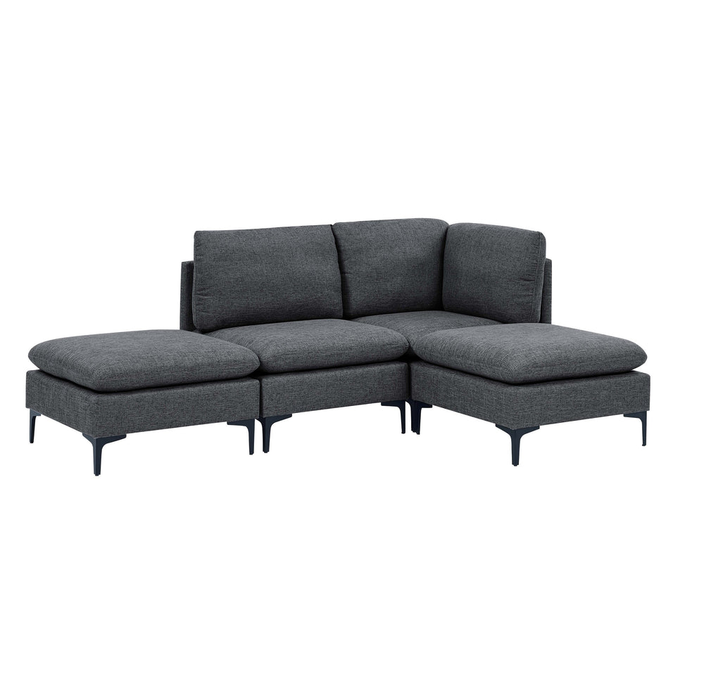 English Elm Linen Upholstered Modular Sectional Sofa with Black Metal Legs for Modern Living Dark Gray B2748S00107