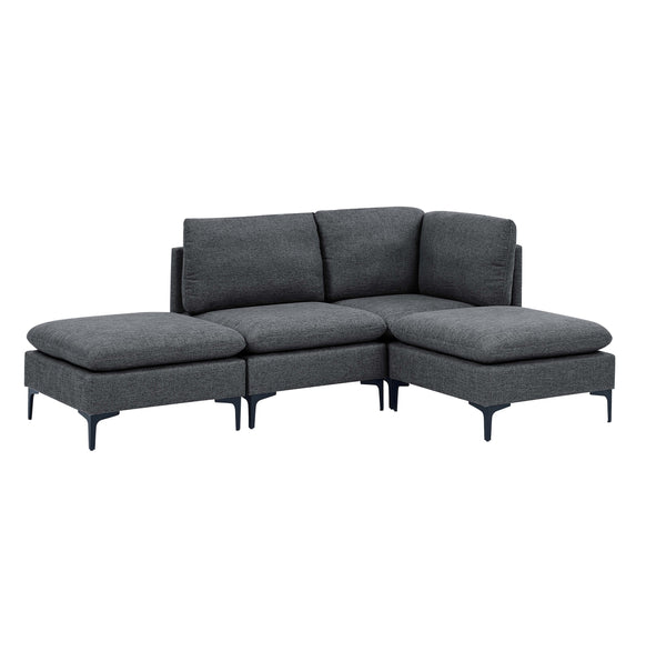 English Elm Linen Upholstered Modular Sectional Sofa with Black Metal Legs for Modern Living Dark Gray B2748S00107