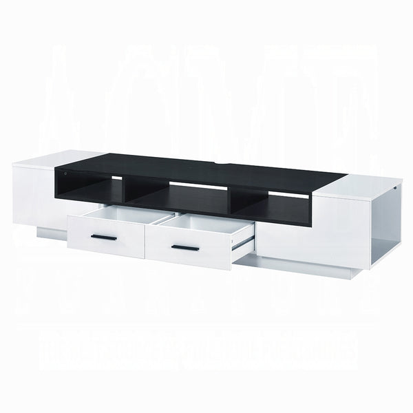 English Elm White White and Black 2-Drawer TV Stand with 5 Open Shelves, Supports 70" TV, Elegant Sturdy Cabinet Base B062P209410