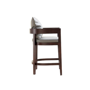 English Elm Ritz Wood Upholstered Counter Stool with Faux Leather, Walnut Finish, Gold Footrest, Fully Assembled Grey B365P398010