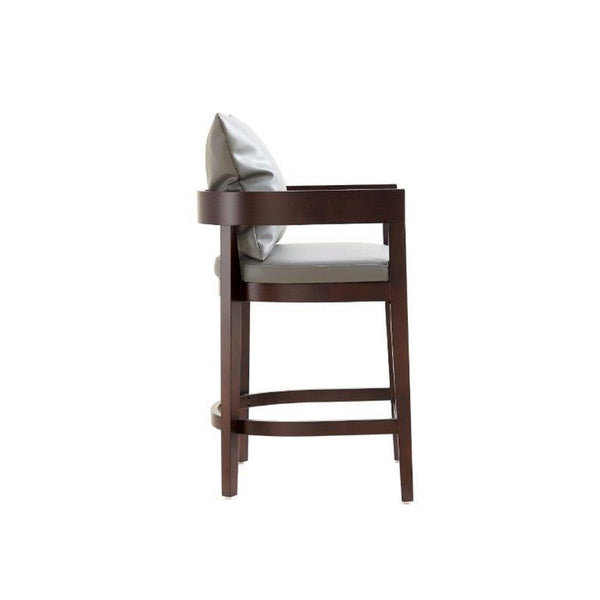 English Elm Ritz Wood Upholstered Counter Stool with Faux Leather, Walnut Finish, Gold Footrest, Fully Assembled Grey B365P398010