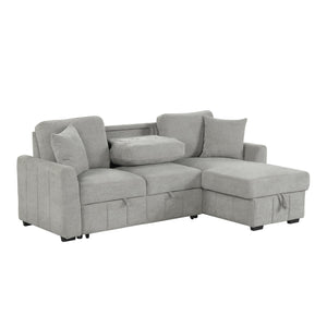 English Elm U_style Modular Sectional Sleeper Sofa with Storage Chaise and Cup Holders for Living Room Grey WY000467AAE