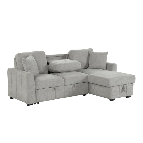 English Elm U_style Modular Sectional Sleeper Sofa with Storage Chaise and Cup Holders for Living Room Grey WY000467AAE