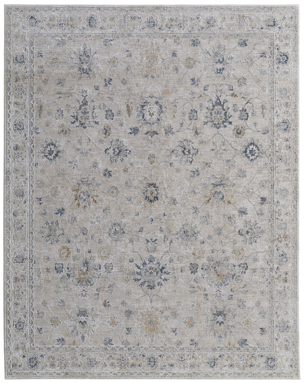 Feizy Rugs Pasha Collection Vibrant Floral Low Pile Rug – Stain-resistant, Soft, And Perfect For High-traffic Areas Ivory,Taupe,Blue Polyester Pas39m7fbgeblug01