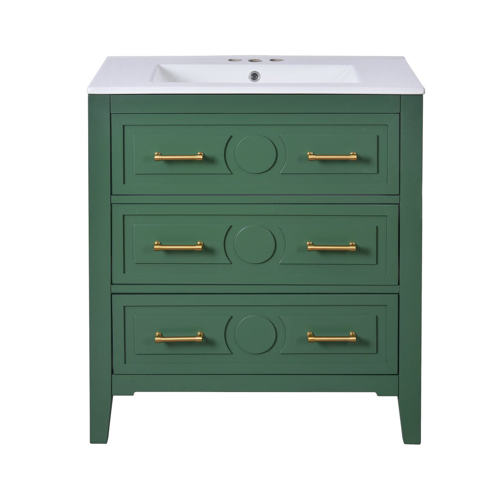 English Elm 60'' Freestanding Bathroom Vanity With Ceramic Sink, Charming Green Finish & Ample Storage Space N710SS00003F