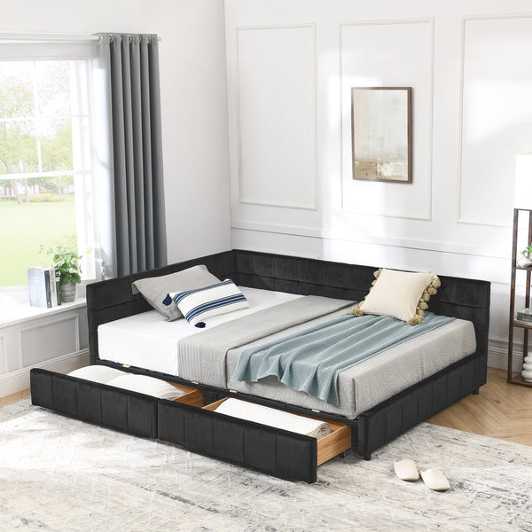 English Elm Full Size Upholstered Tufted Bed Frame - Stylish Velvet Sofa Bed With Armrests & Backrest Comfort W487S00309