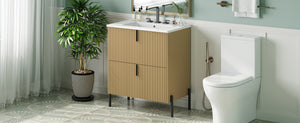 English Elm Christopher Knight Home® - 30" Bathroom Vanity With Elegant Ceramic Sink, Soft-Close Drawers & Fluted Design For Modern Spaces N817P288931N