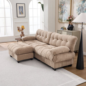 English Elm Modular Cloud Sectional with Ottoman Deep Seat Flannelette Sofa for Living Room Light Brown W2120S00022