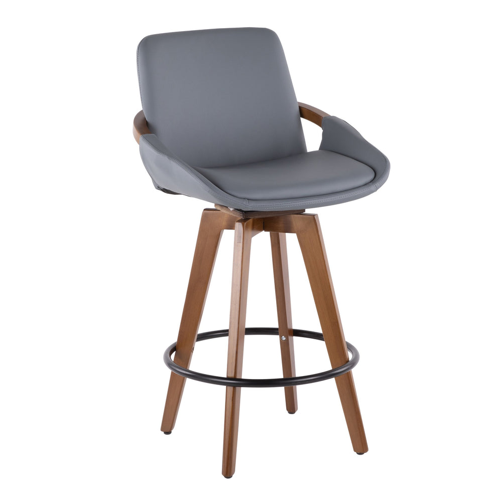 English Elm Mid-century Counter Stool with Walnut Arms Faux Leather Seat and Splayed Wood Legs B202P222363