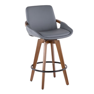 English Elm Mid-century Counter Stool with Walnut Arms Faux Leather Seat and Splayed Wood Legs B202P222363