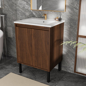 English Elm 24 Compact Bathroom Vanity with Sink — Floor-Standing Stability, Soft-Close Drawers, Large Storage, Durable Finish Walnut 29.13 L x 6.49 W x 26.37 H W3520S00012