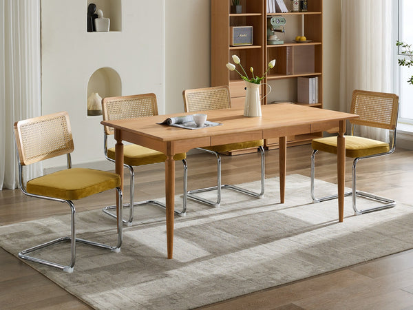 English Elm Mid Velvet Rattan Dining Chair Set of 2 — Breathable Handwoven Back, Plush Velvet, Reinforced Steel Frame Gold W1143P168323