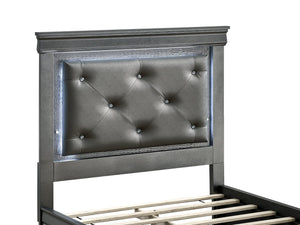 English Elm Lorana Glam Twin Storage Bed with Led Lighting and Tufted Faux Leather Headboard Gray B078S00690
