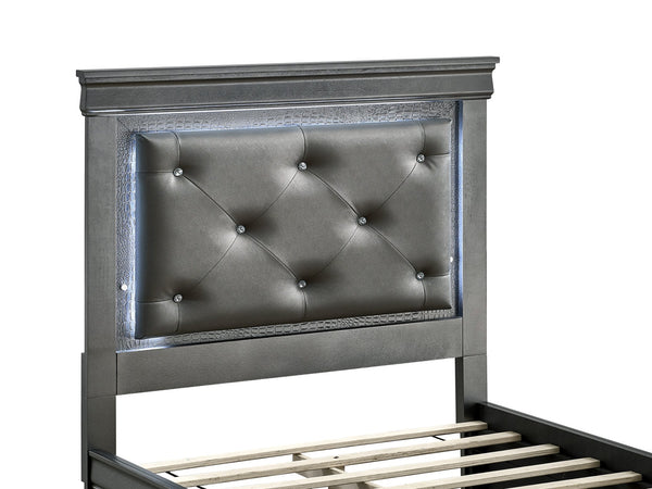 English Elm Lorana Glam Twin Storage Bed with Led Lighting and Tufted Faux Leather Headboard Gray B078S00690