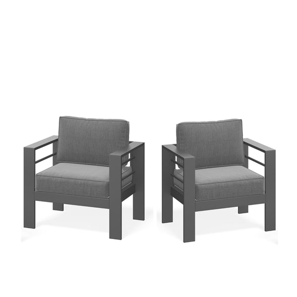 English Elm Set of 2 Outdoor Iron Armchairs with Olefin Cushions for Patio Resort Lounging Gray+Gray B082P455106